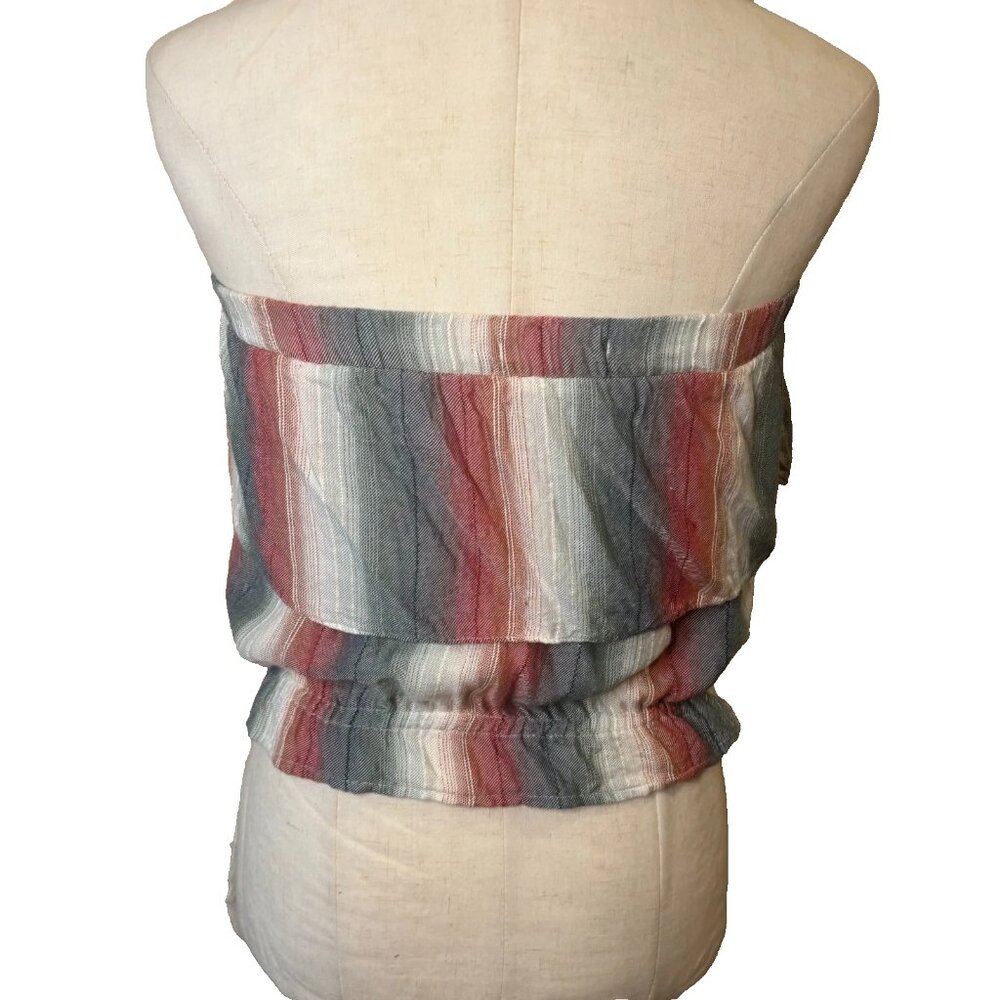 American Eagle Women's Multi Color Striped Ruffle Tube Crop Top Size XS #128 - Picture 3 of 6